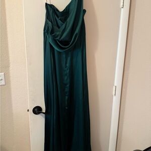 Lina Green Asymmetrical Draped Gown